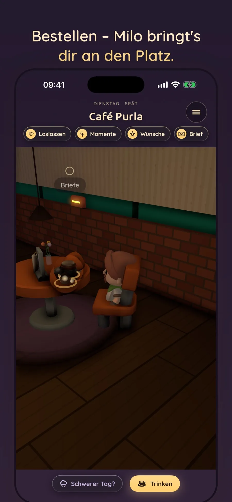 Café Purla: Screenshot des Café-Bereichs aus dem aktuellen App-Store-Eintrag.